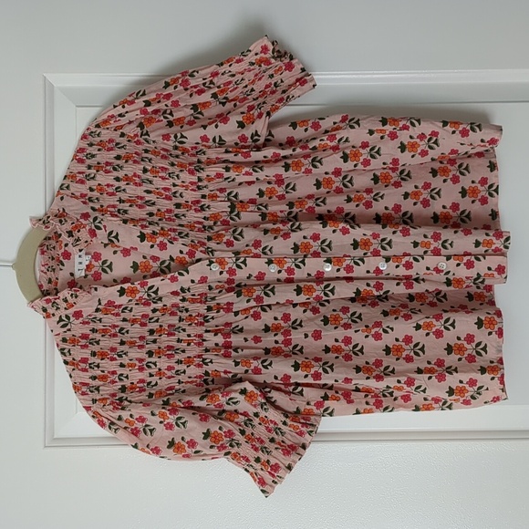 THML Tops - THML Pink Floral Block Print Cotton Smocked Blouse Small